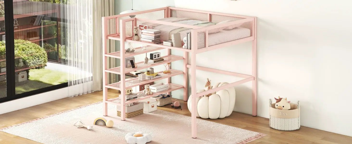 Loft Bed With 4 Tier Shelves And Storage by HouseOfZazla