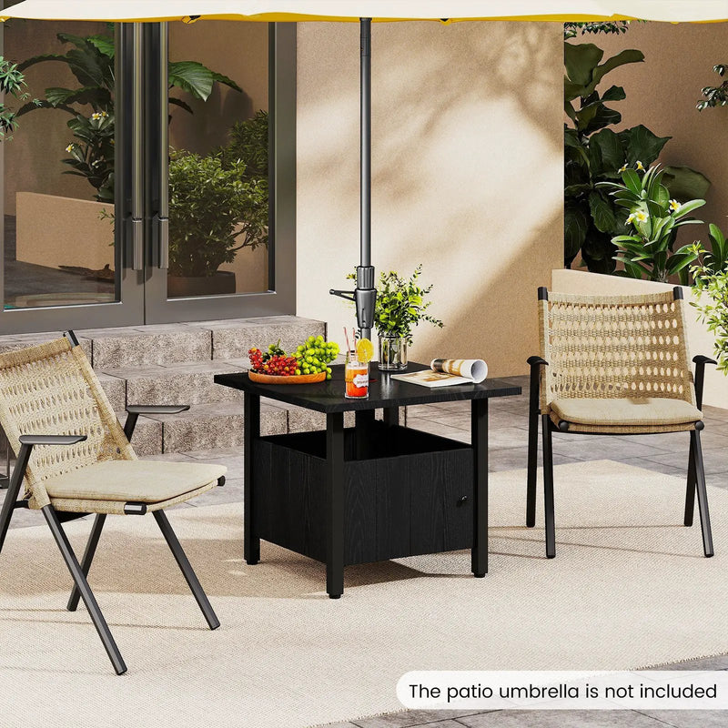 Outdoor Side Table with 1.89" Umbrella Hole Patio Umbrella Table Base Stand-Black by DirectDeals