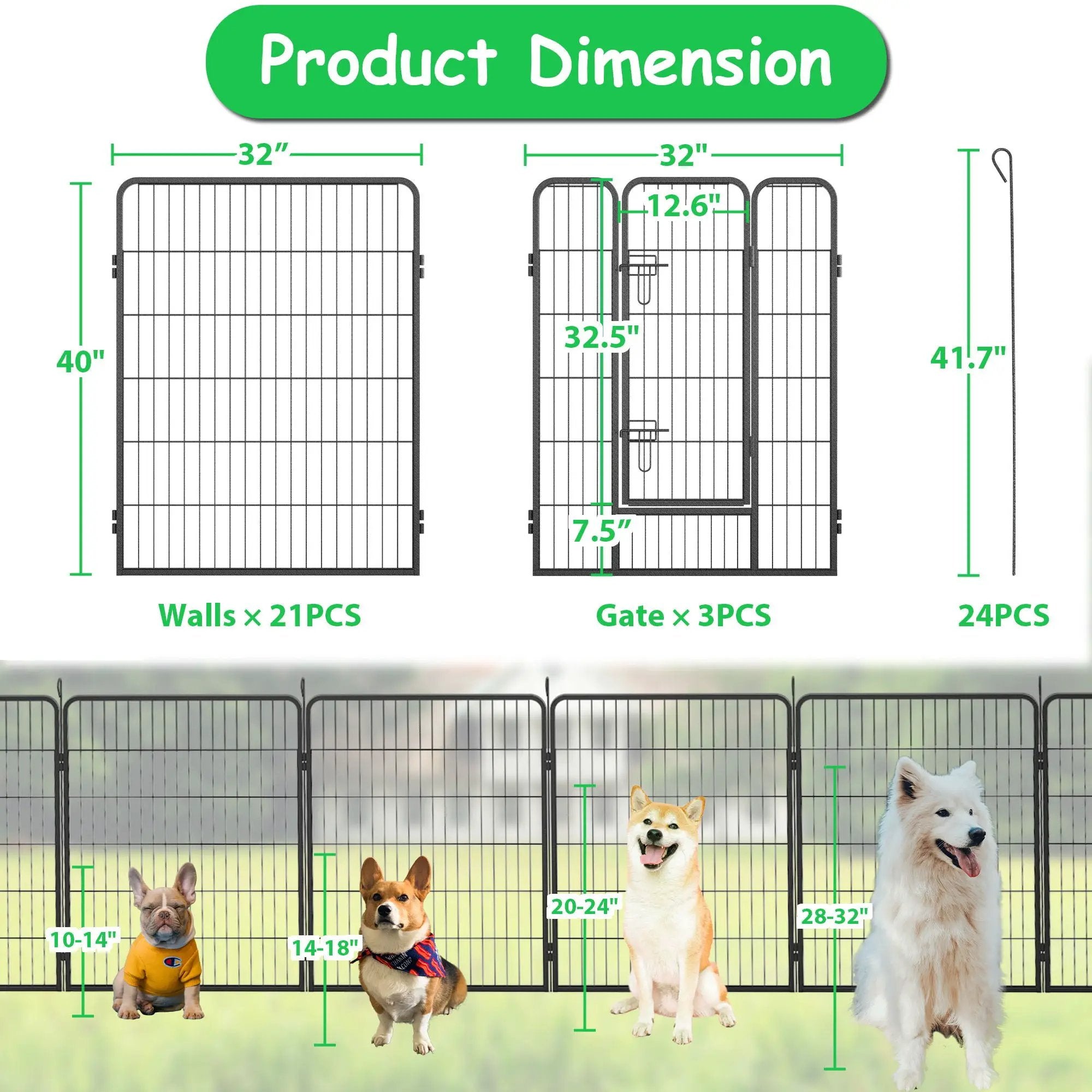 Dog Pens Outdoor Height Foldable Panels Heavy Duty Metal Portable Dog Playpen Indoor Anti Rust Exercise Dog Fence With Doors For Pets Play Pen For RV Camping Yard by HouseOfZazla
