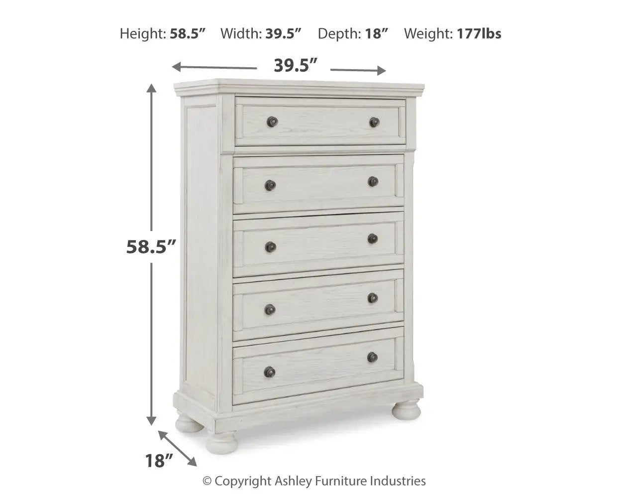 Robbinsdale - Five Drawer Chest - Antique White by Unique Piece Furniture