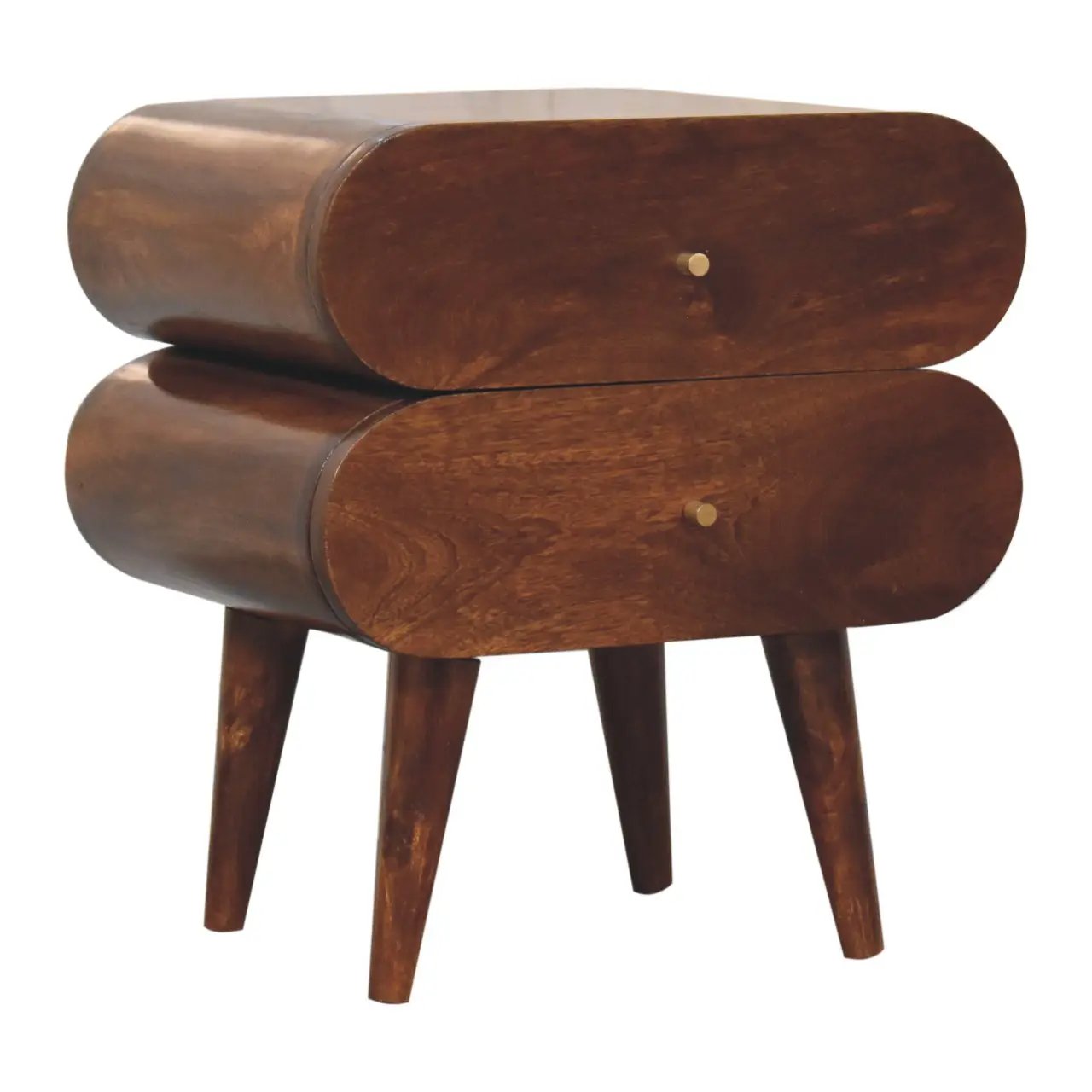 Solid Wood Bubble Chestnut Nightstand, 2-Drawer, Nordic Legs by HouseOfZazla