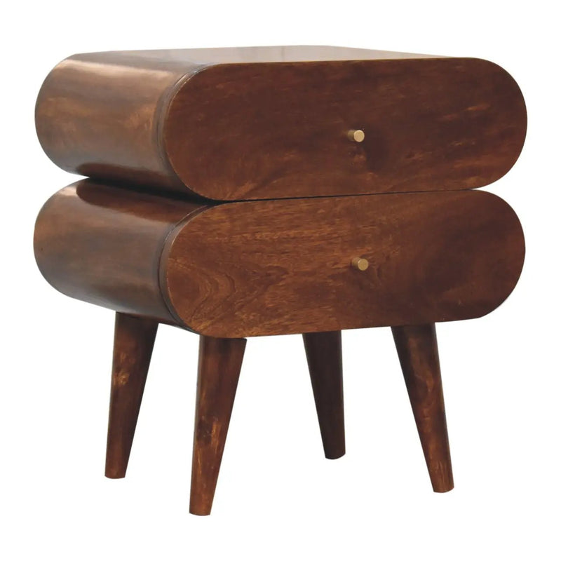 Solid Wood Bubble Chestnut Nightstand, 2-Drawer, Nordic Legs by HouseOfZazla