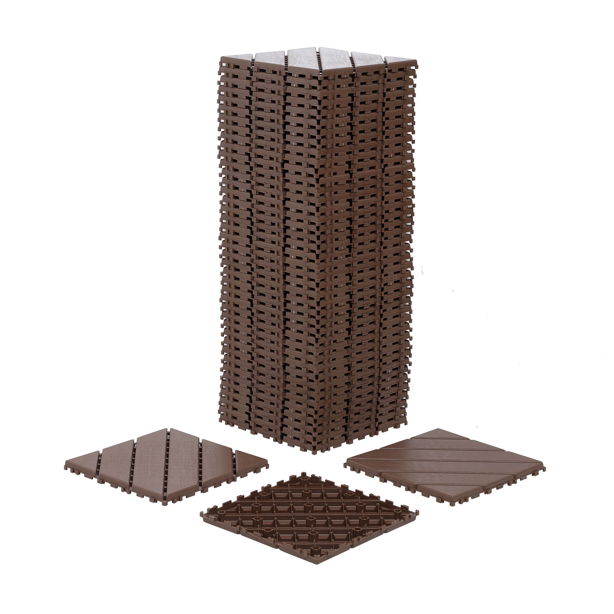 Interlocking Deck Waterproof Outdoor Patio Tiles (Set of 44) - Brown by HouseOfZazla