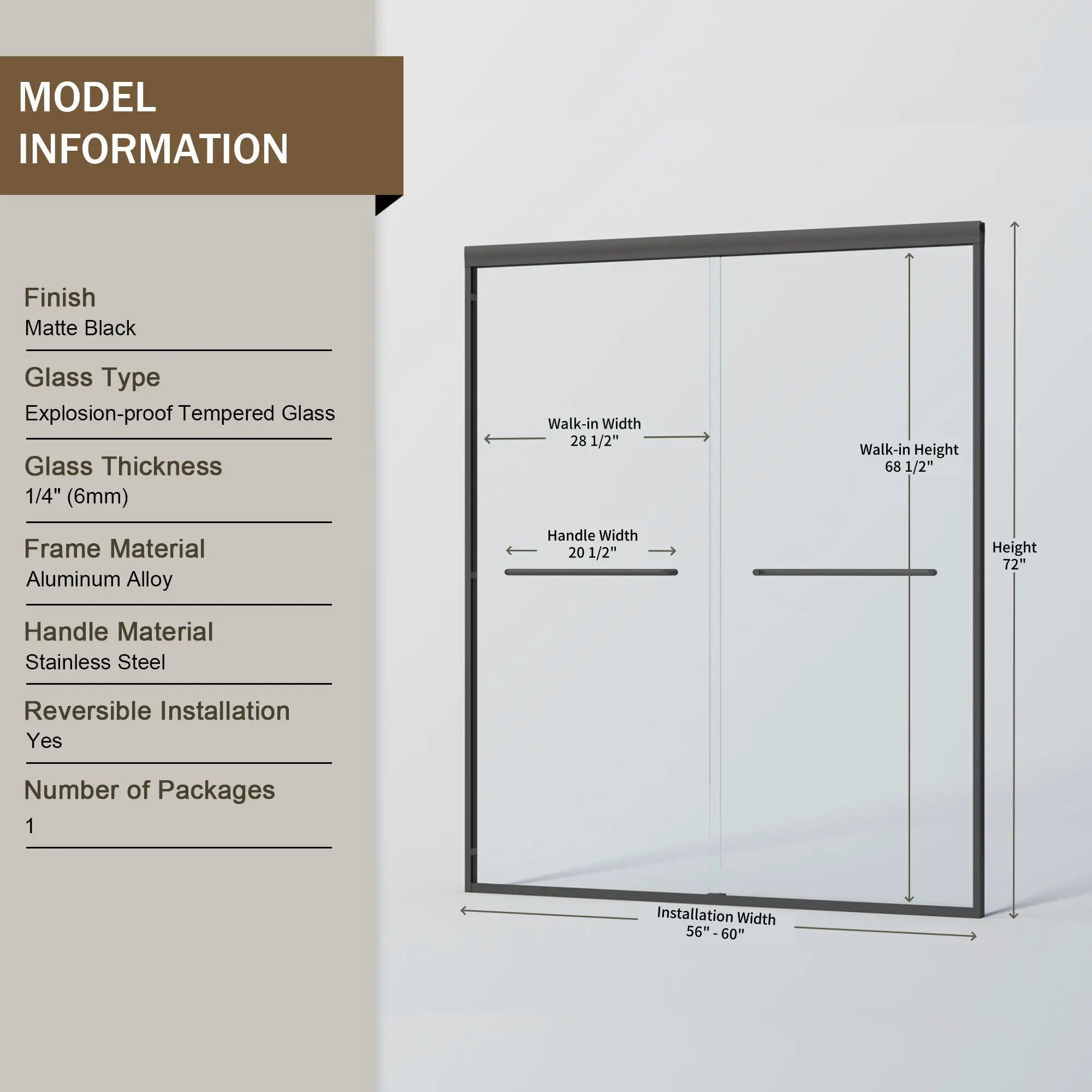 Double Sliding Shower Door, Semi-Frameless Bypass Bathroom Sliding Door With 1/4" (6 Mm) Tempered Glass For Walk-In Shower by HouseOfZazla
