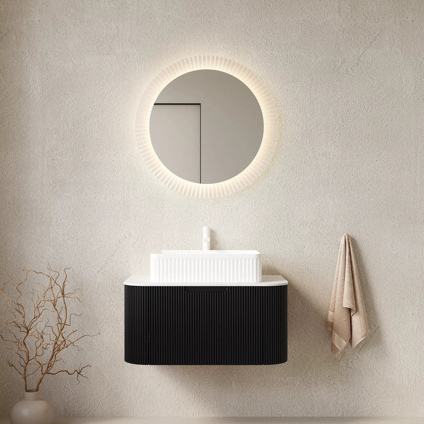 DINA 30" Bathroom Vanity & Sink, Floating Curved Edges Storage Cabinet by HouseOfZazla
