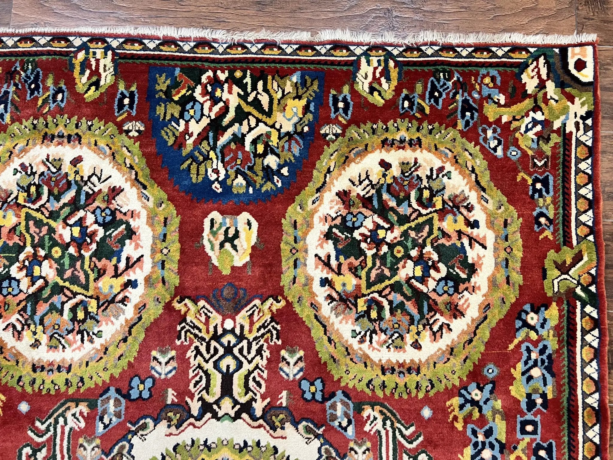 Persian Bakhtiari Rug 5x8, Wool Hand Knotted Antique Carpet, Red, Floral Oriental Rug, 5 x 8 Medium Sized Rug by Jewel Rugs