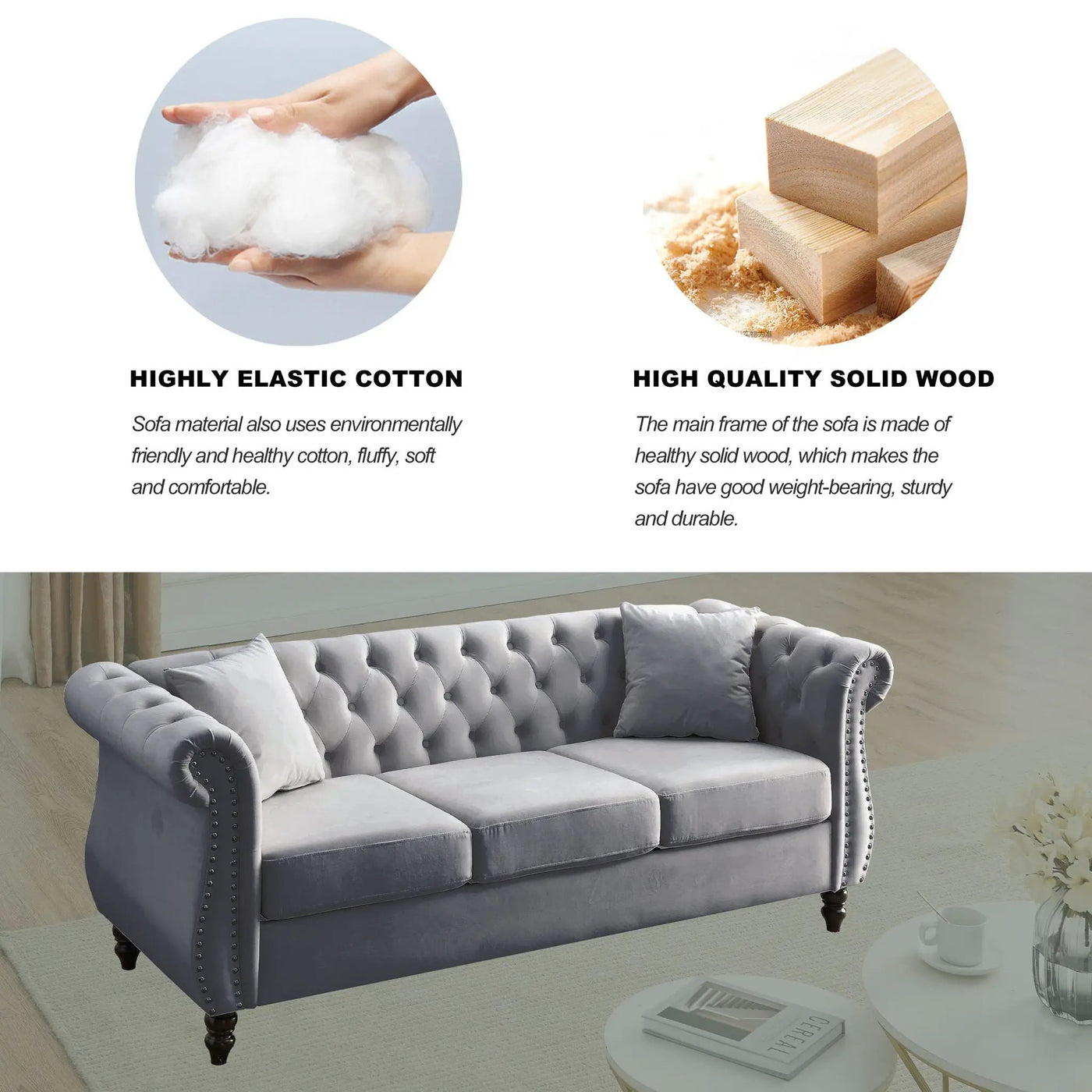 Chesterfield Sofa With Rolled Arms And Nailhead Trim by HouseOfZazla
