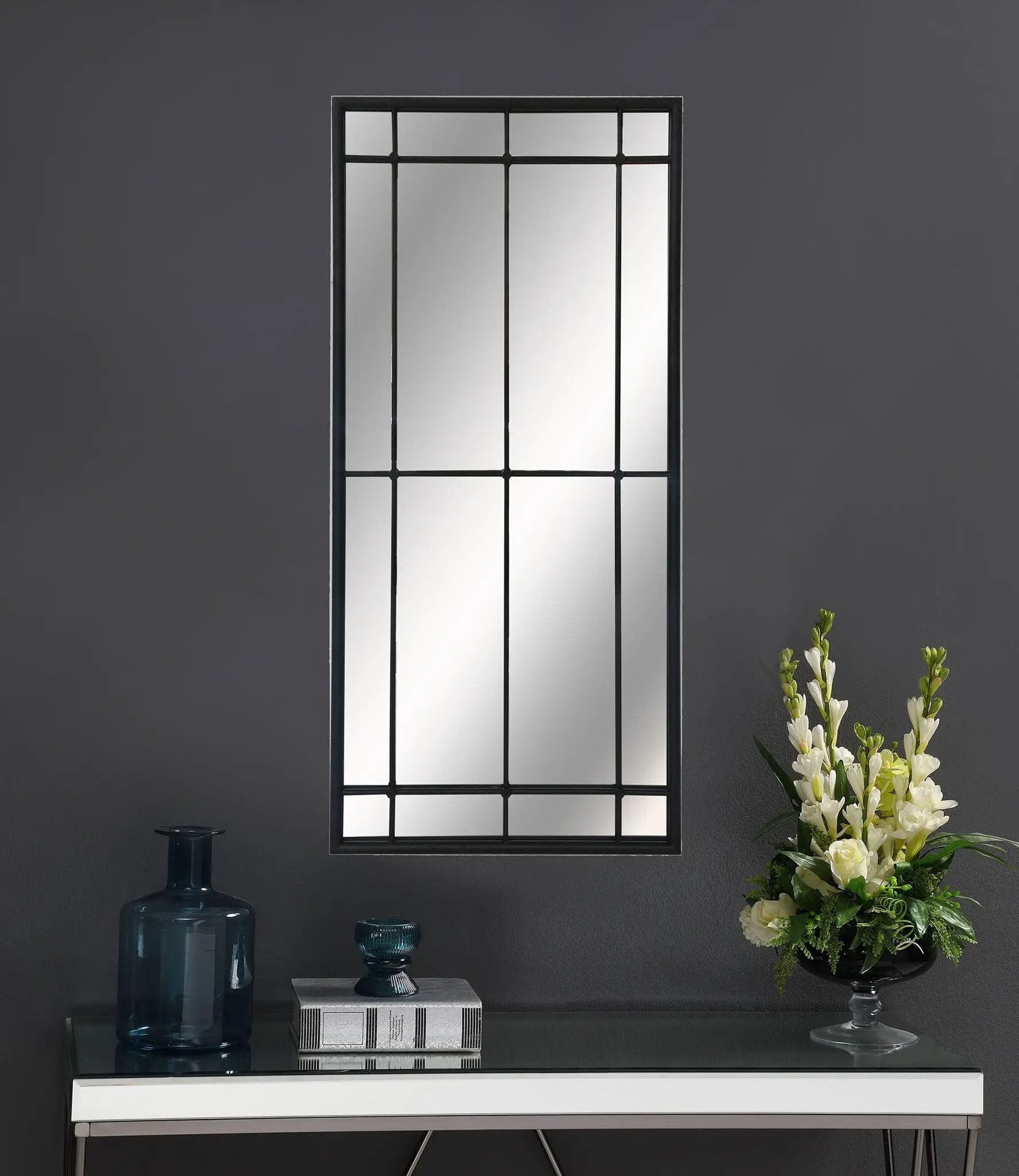 Annetta 24 x 52 Inch Window Pane Wall Mirror Black by Unique Piece Furniture
