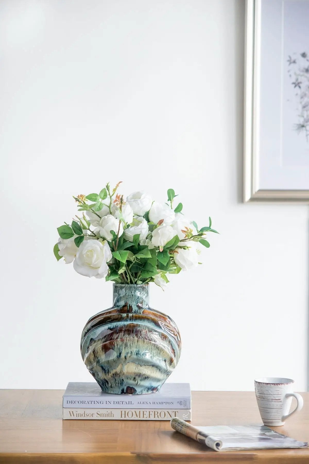 9.4x9.4x11" Blue and Brown Reactive Glazed Accent Vase by HouseOfZazla