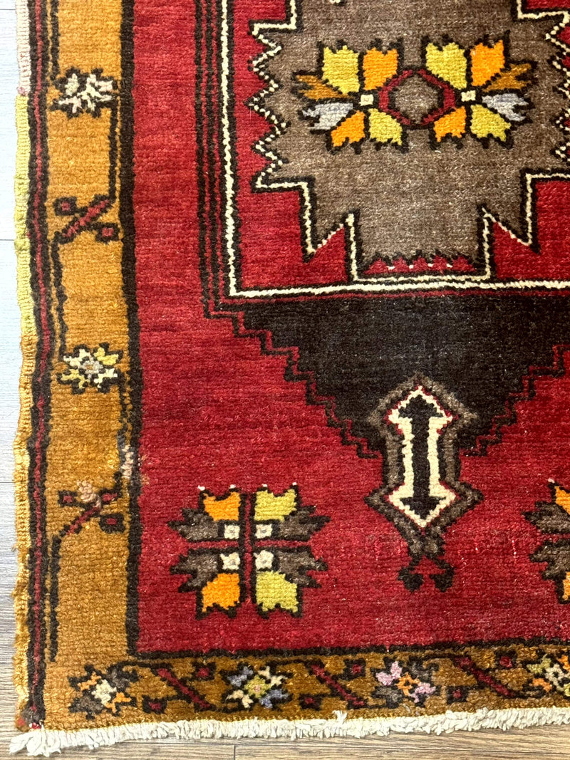 Turkish Yastik Rug 2x3, Geometric Medallion, Small Turkish Wool Rug, Red by Jewel Rugs