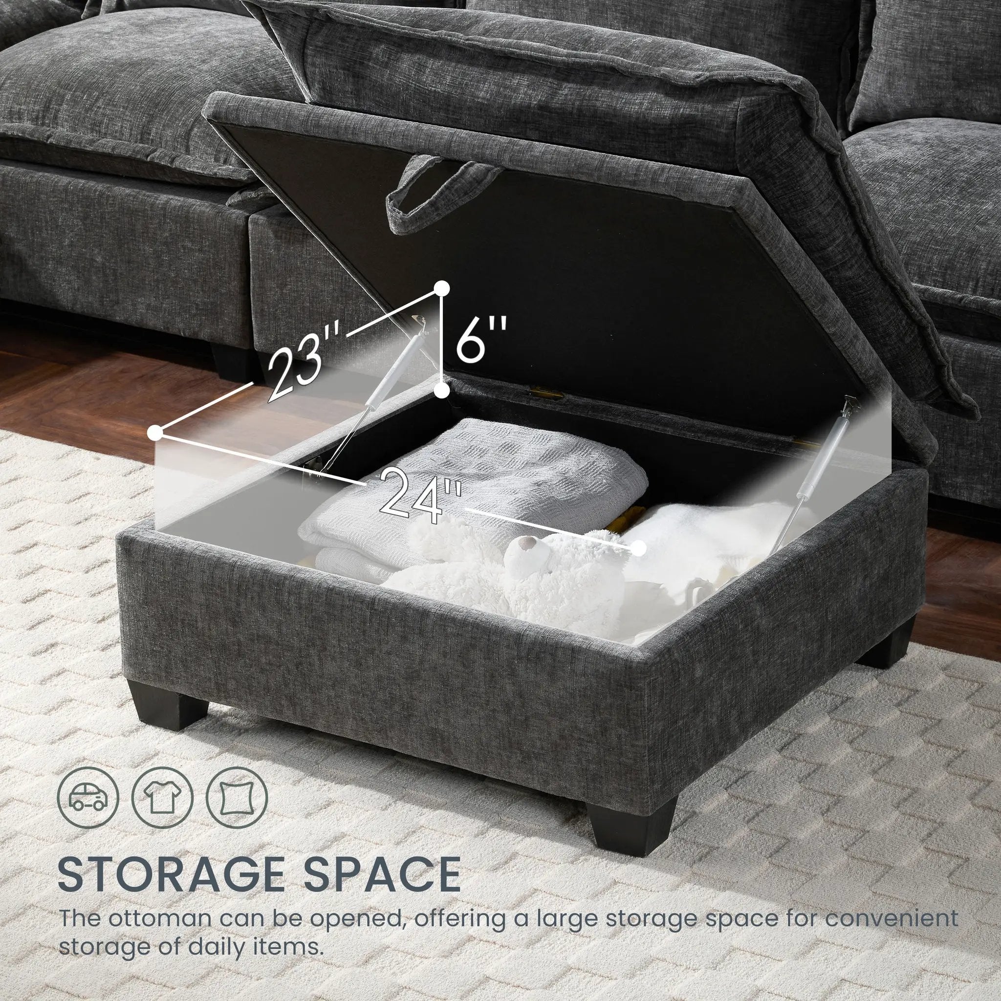 117.5'' Modular Sectional Sofa with Movable Storage Ottoman by HouseOfZazla