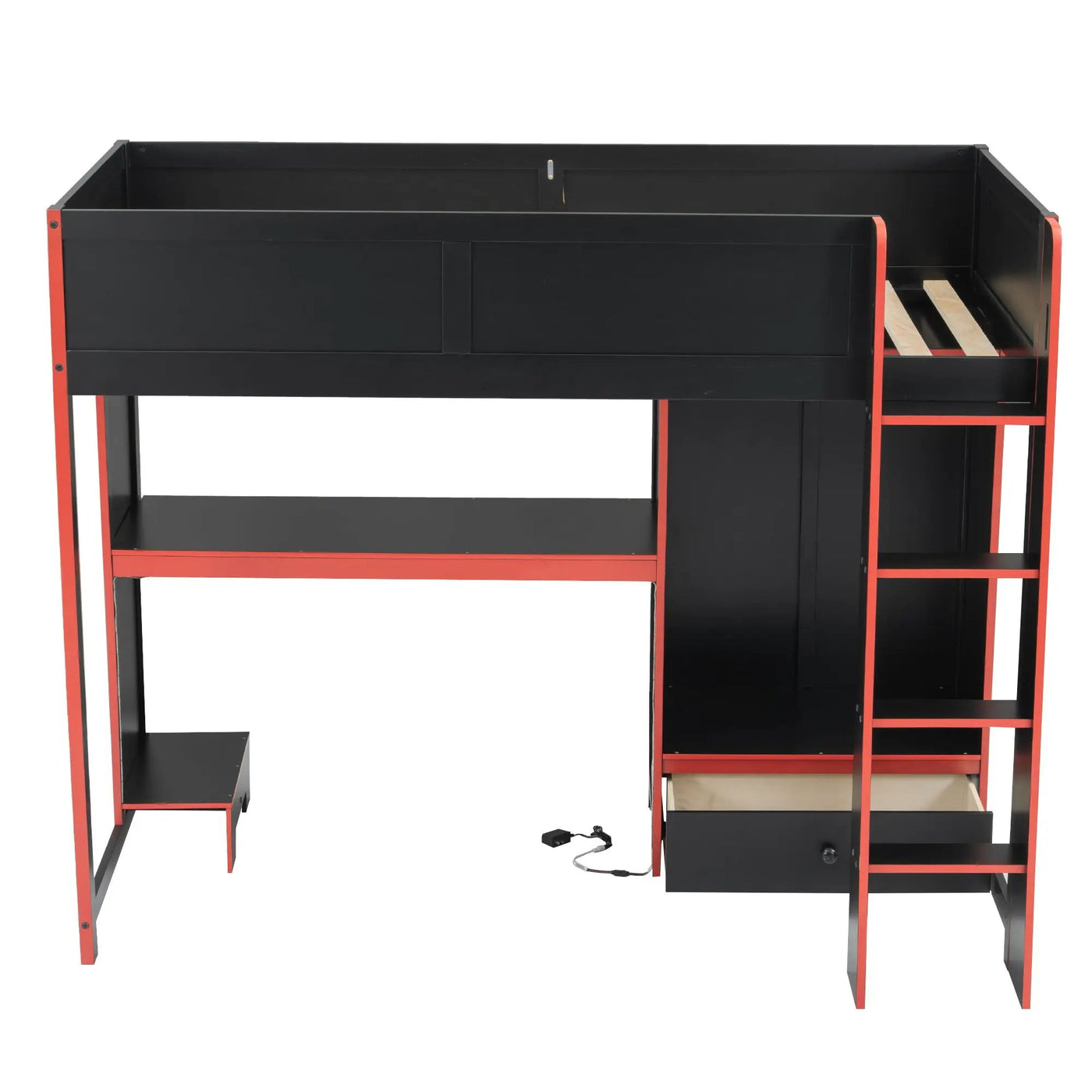 Gaming Loft Bed With Built In Desk, Wardrobe, LED Lighting And Drawer by HouseOfZazla