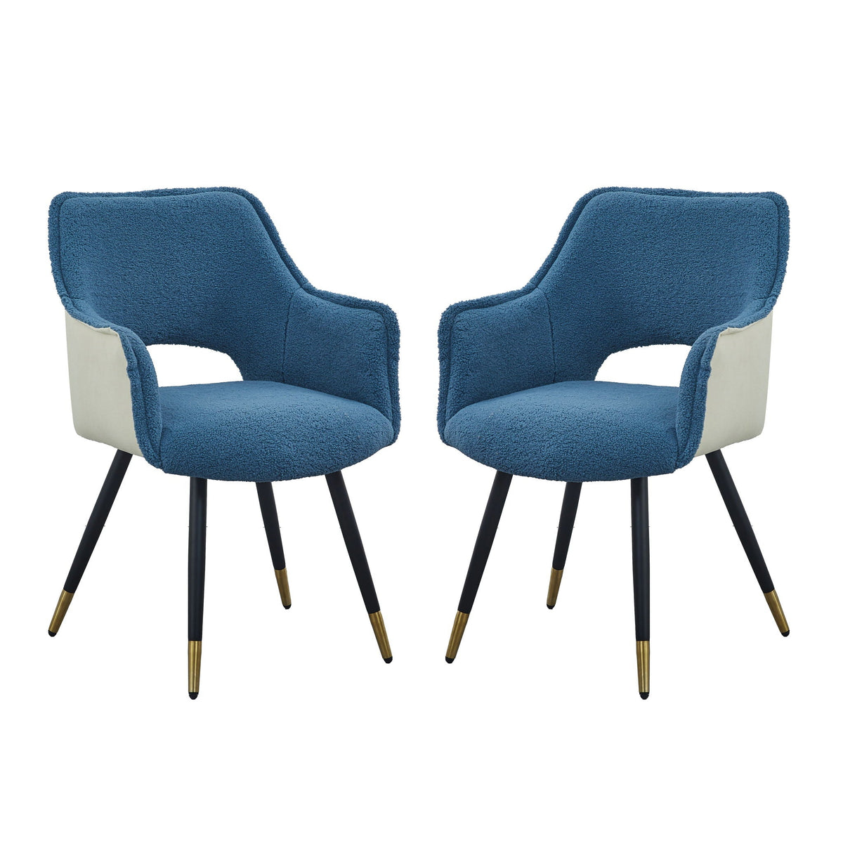 Blue Velvet Side Chair Set of 2 with Iron Legs - Blue