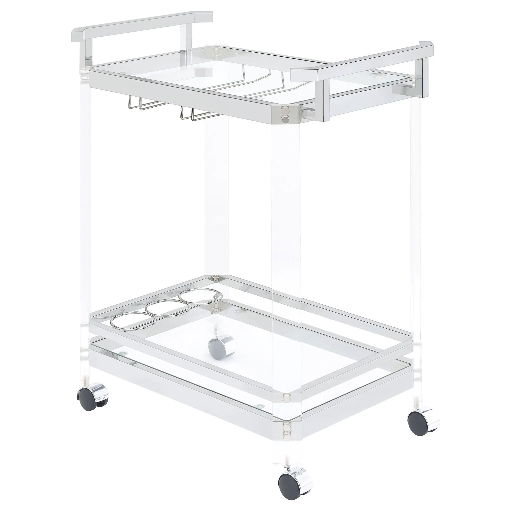Jefferson 2-tier Glass Shelf Acrylic Bar Cart Chrome by Unique Piece Furniture