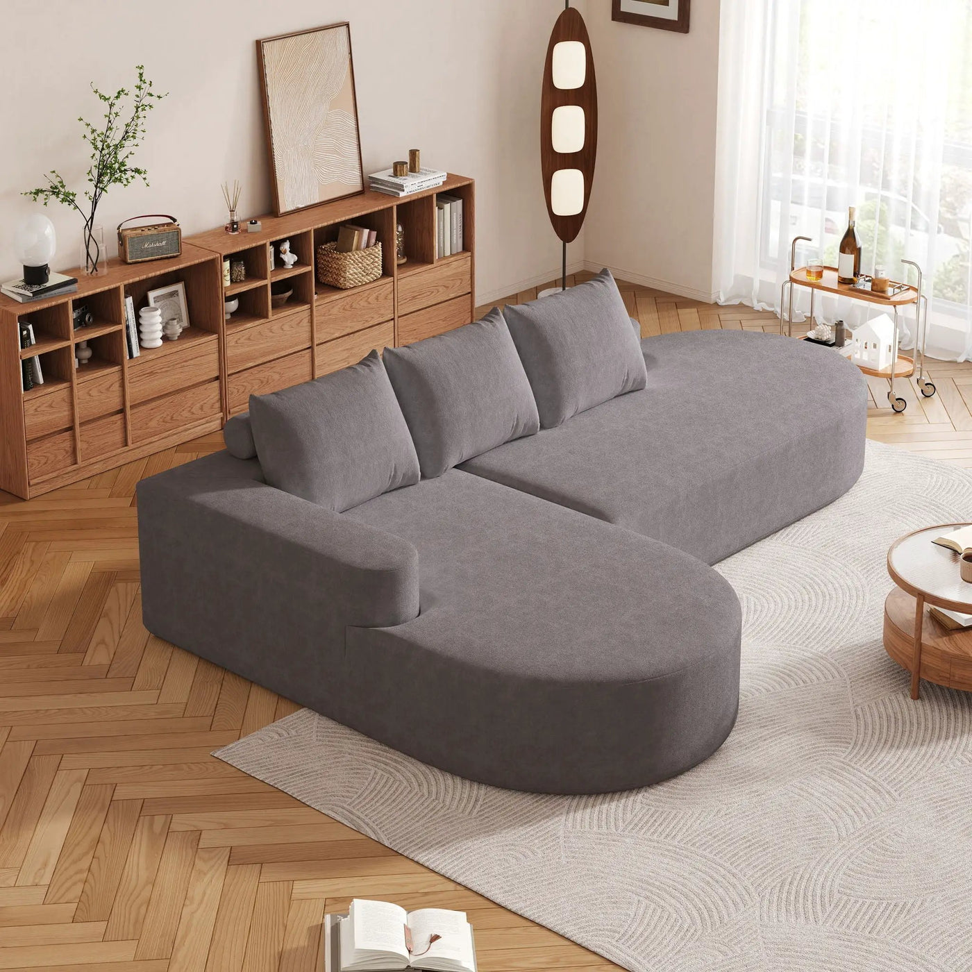Modern Curved Sofa, L-Shaped Modular Sectional Set With 3 Pillows by HouseOfZazla