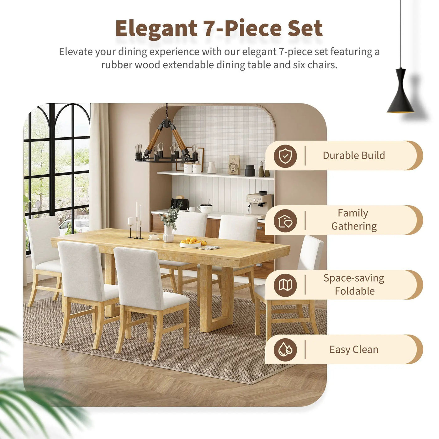 Topmax - 7 Piece Traditional Extendable Dining Table Set With Butterfly Leaf And 6 Upholstered Dining Table Set by HouseOfZazla