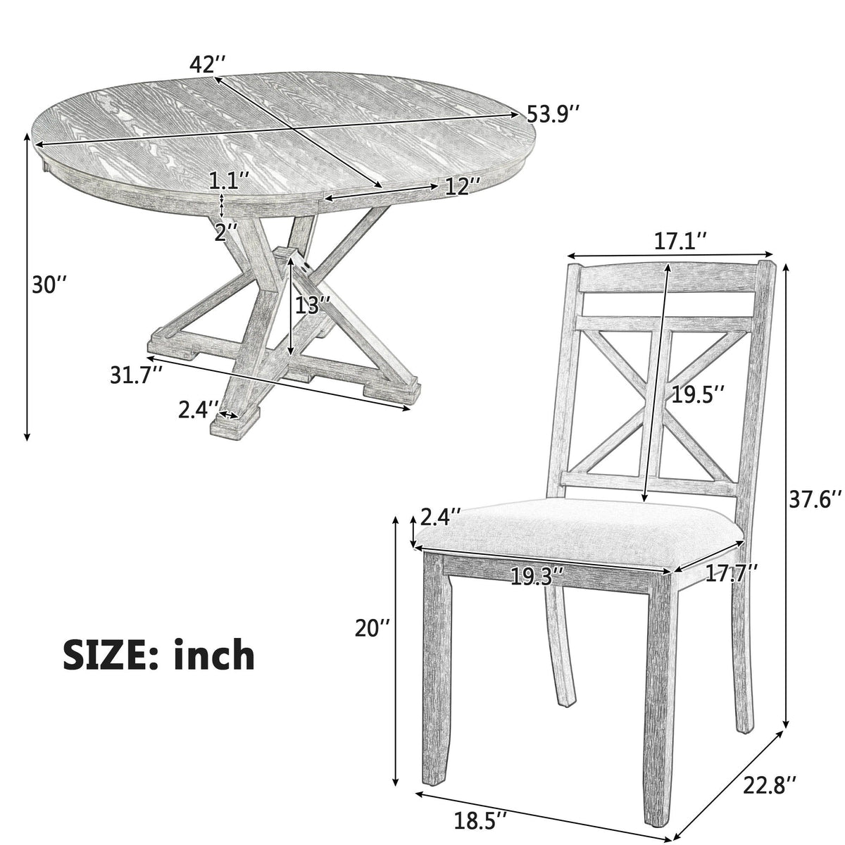Extendable Dining Set with Upholstered Chairs - White or Dark Gray, photo 15 of 31