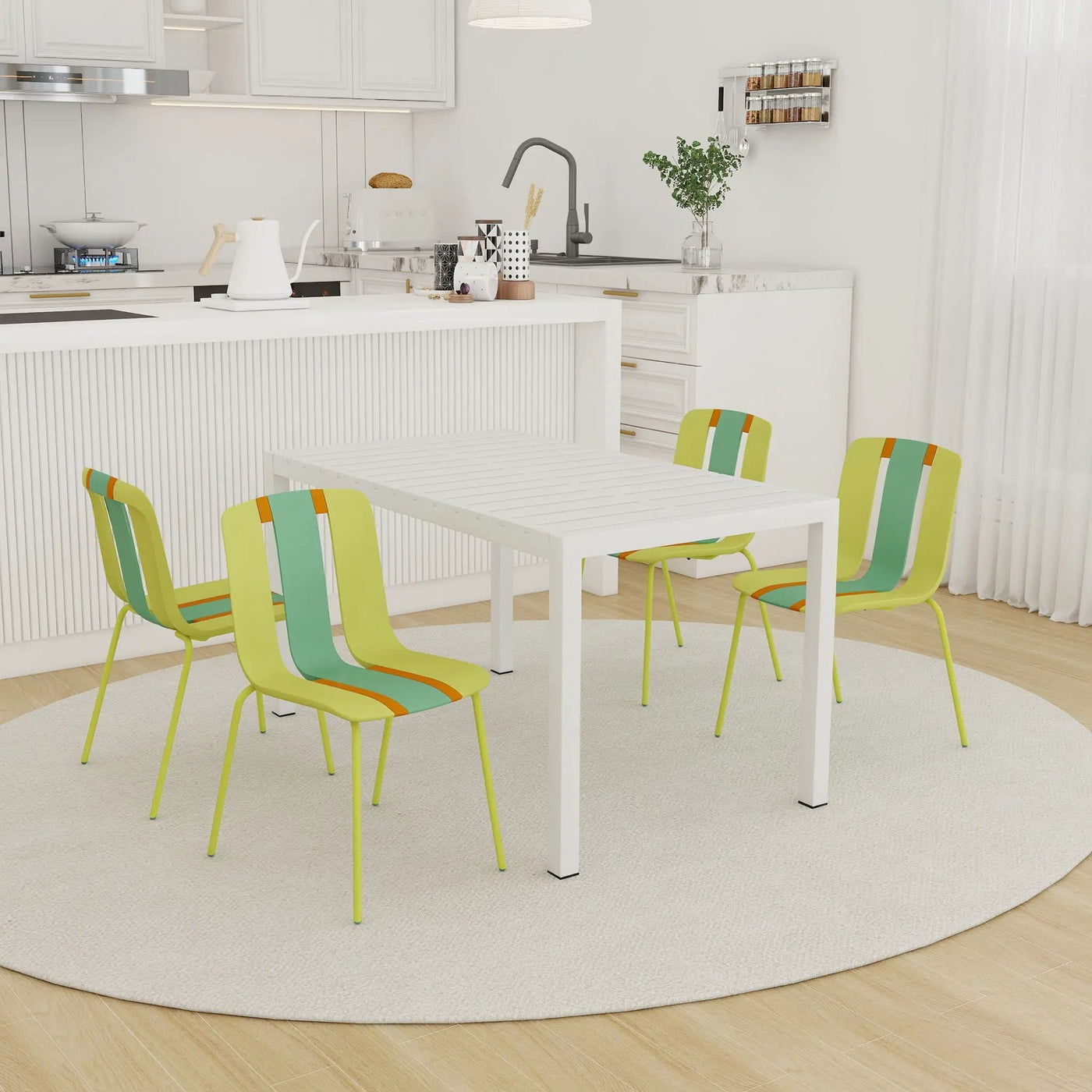4 Piece Set Of Modern Striped Color- Blocking Single Chairs With Long Table by HouseOfZazla