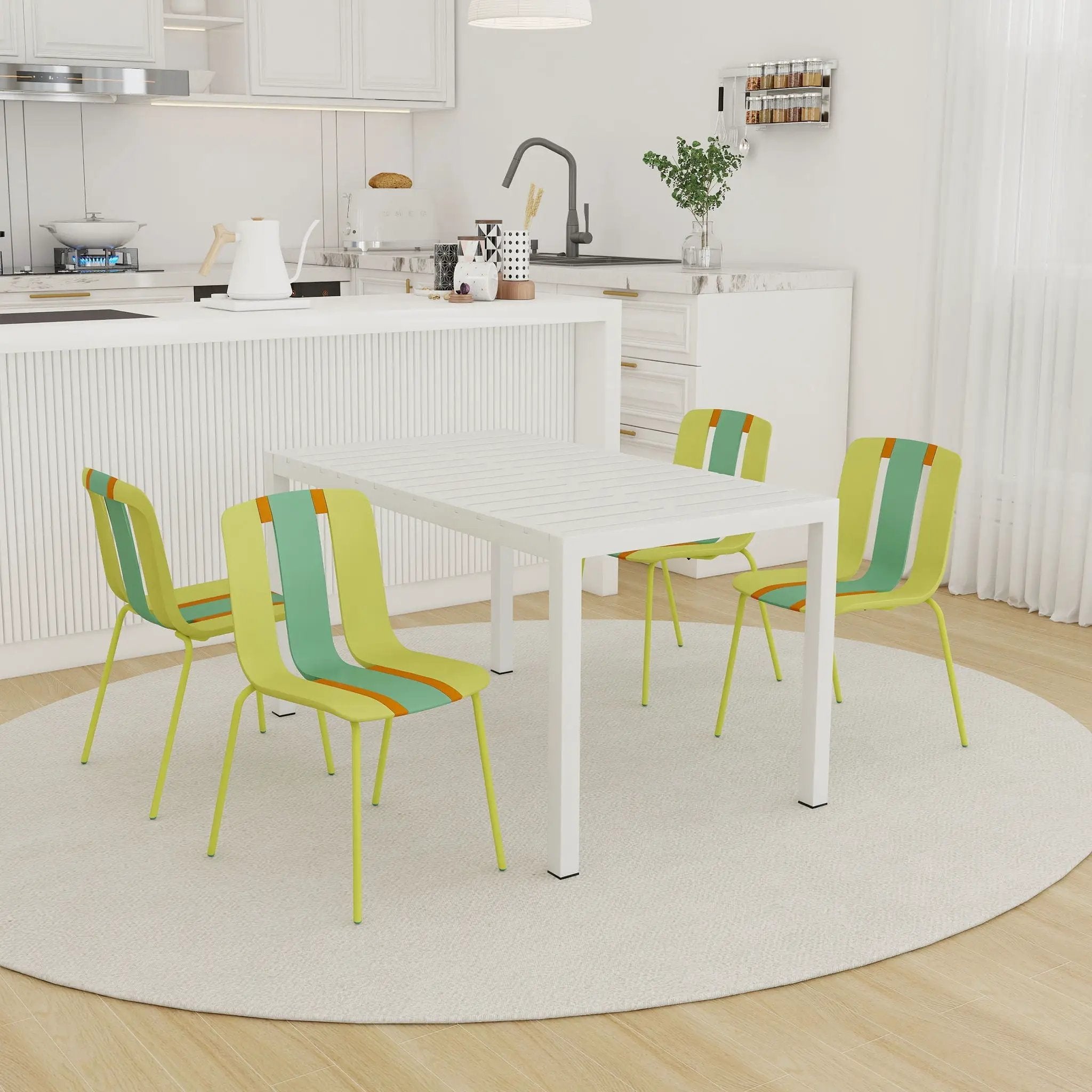 4 Piece Set Of Modern Striped Color- Blocking Single Chairs With Long Table by HouseOfZazla