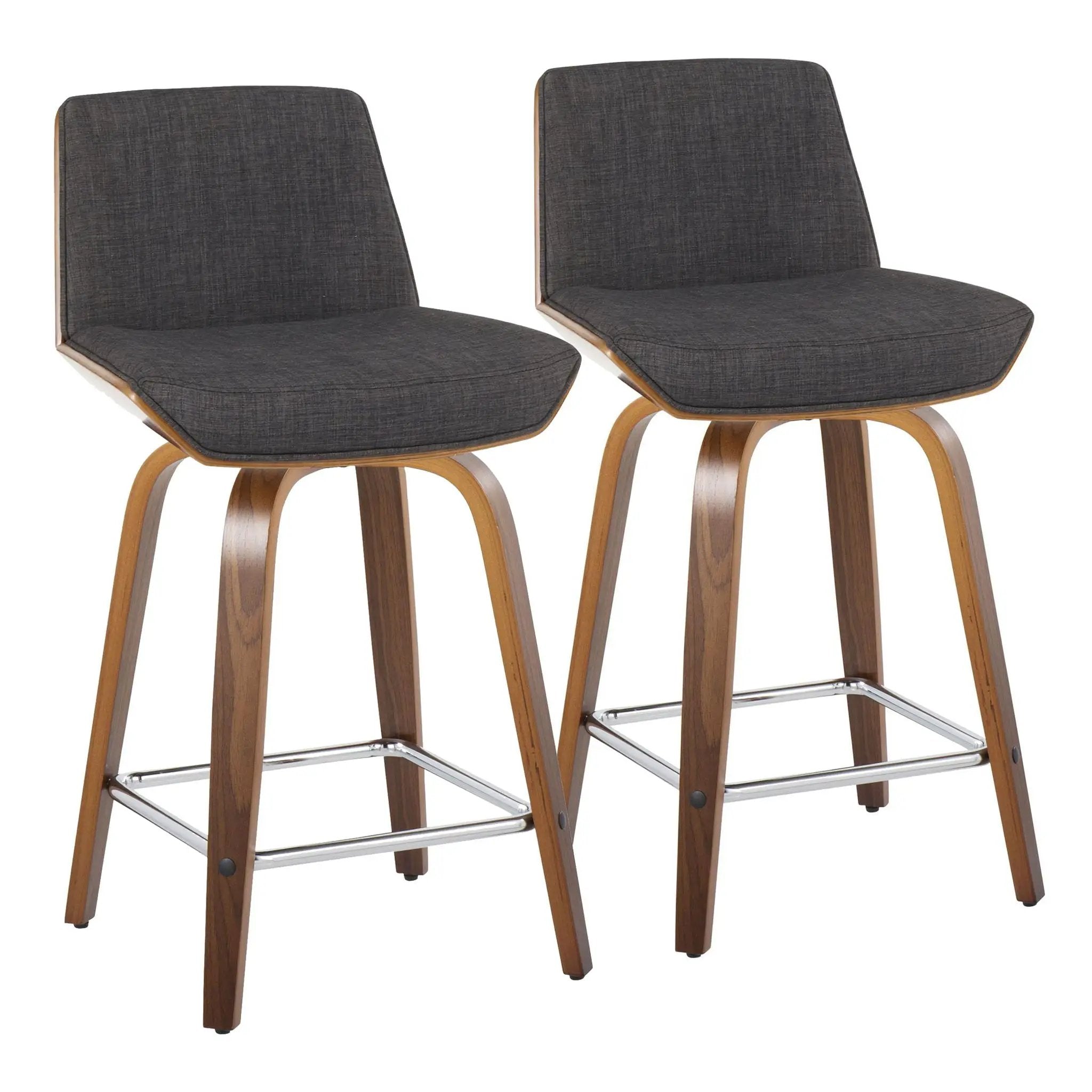 Corazza - Mid Century Modern Fixed Height Counter Stool With Swivel With Square Footrest (Set of 2) by HouseOfZazla