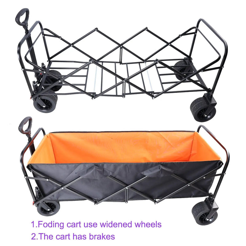 Big Large Capacity Folding Wagon Cart with Extender (Black + Orange) by HouseOfZazla