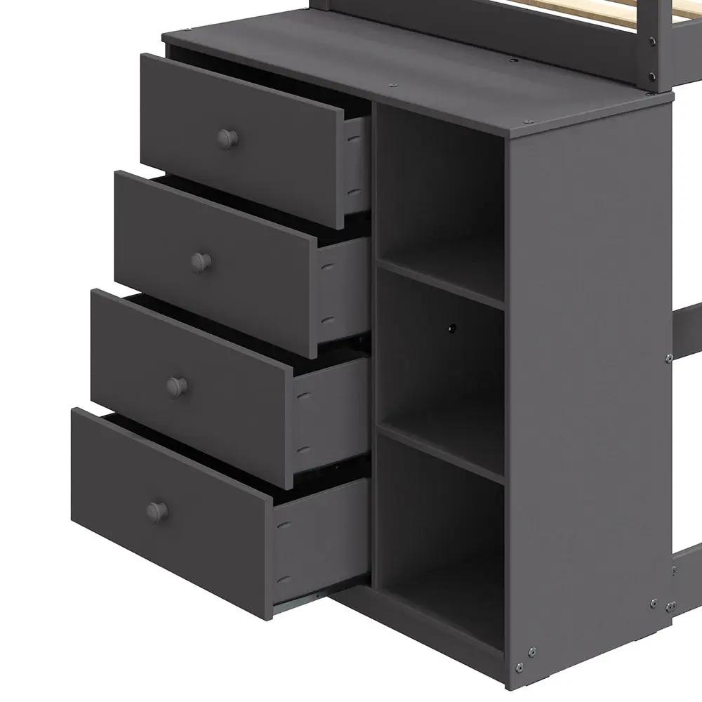 Gaston - Twin Over Twin Bunk Bed With 4 Drawers & 3 Compartments - Gray by Unique Piece Furniture