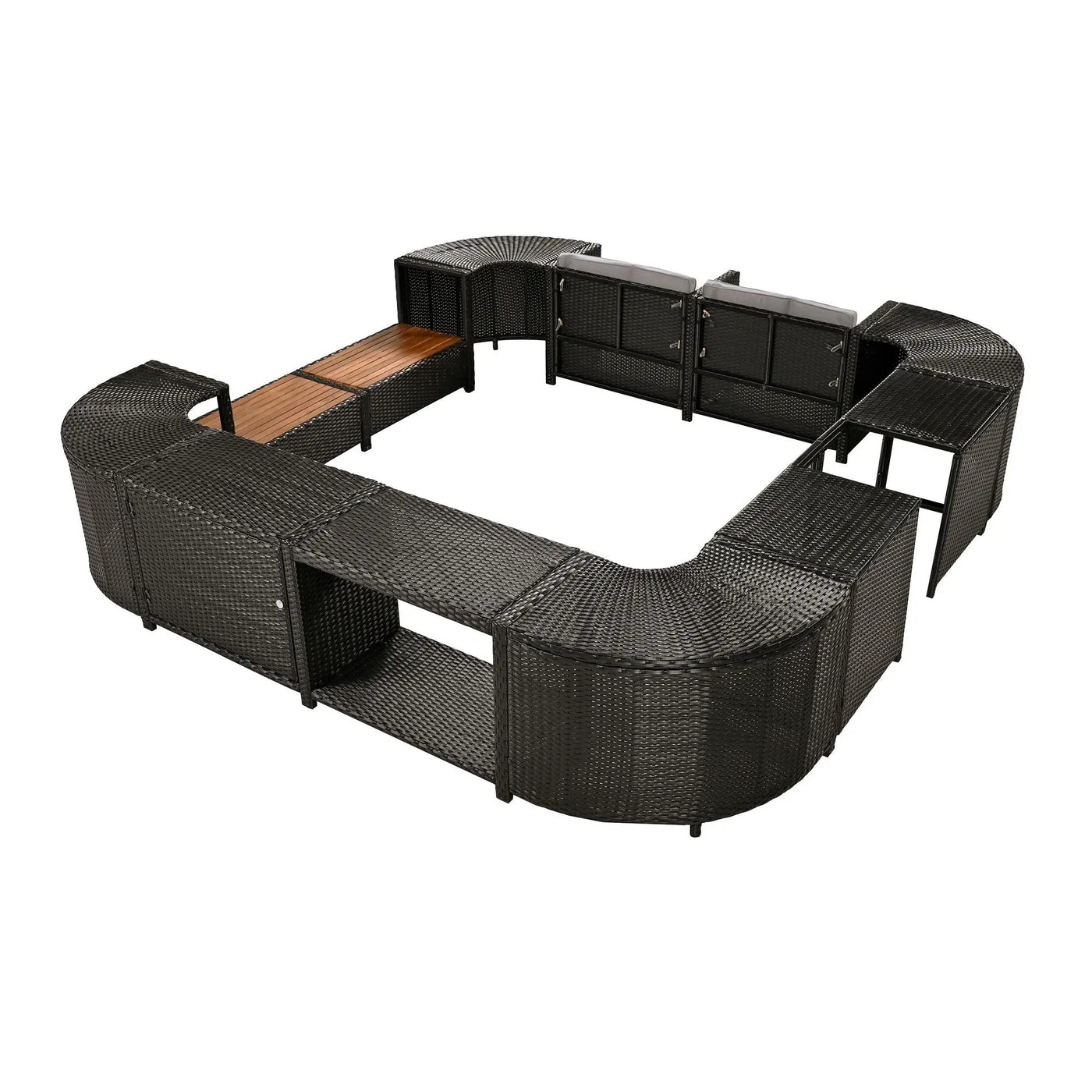 Spa Surround Spa Frame Quadrilateral Outdoor Rattan Sectional Sofa Set With Mini Sofa, Wooden Seats And Storage Spaces by HouseOfZazla