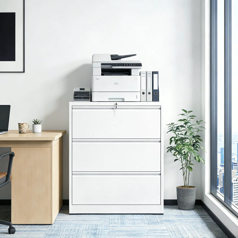 Lateral File Cabinet, Locking Heavy Duty, Anti-Tip Safety Interlock, Vertical Storage For Letter/Legal/A4 Files by Unique Piece Furniture
