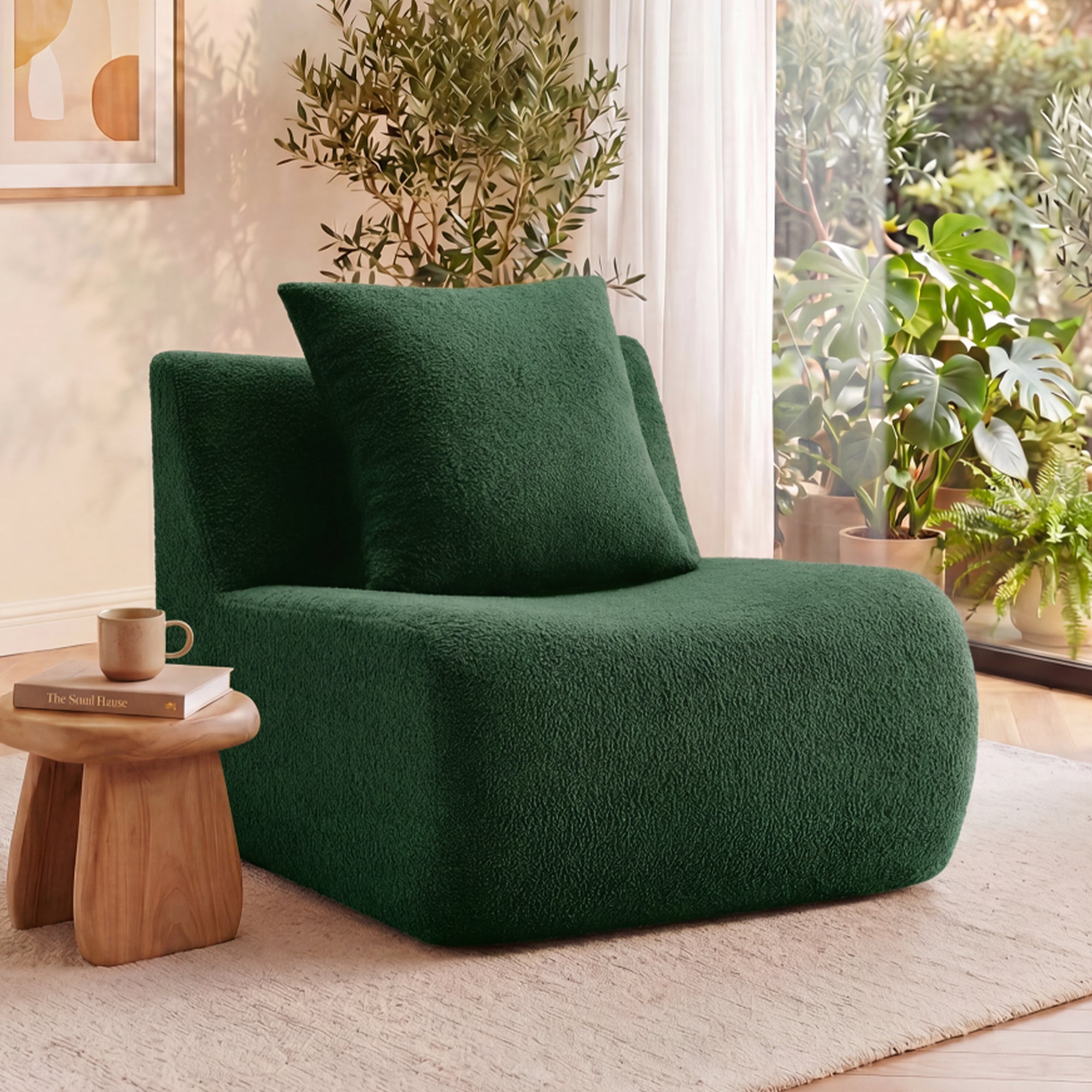 Armless Sofa With Pillow Teddy Fabric - Green by HouseOfZazla