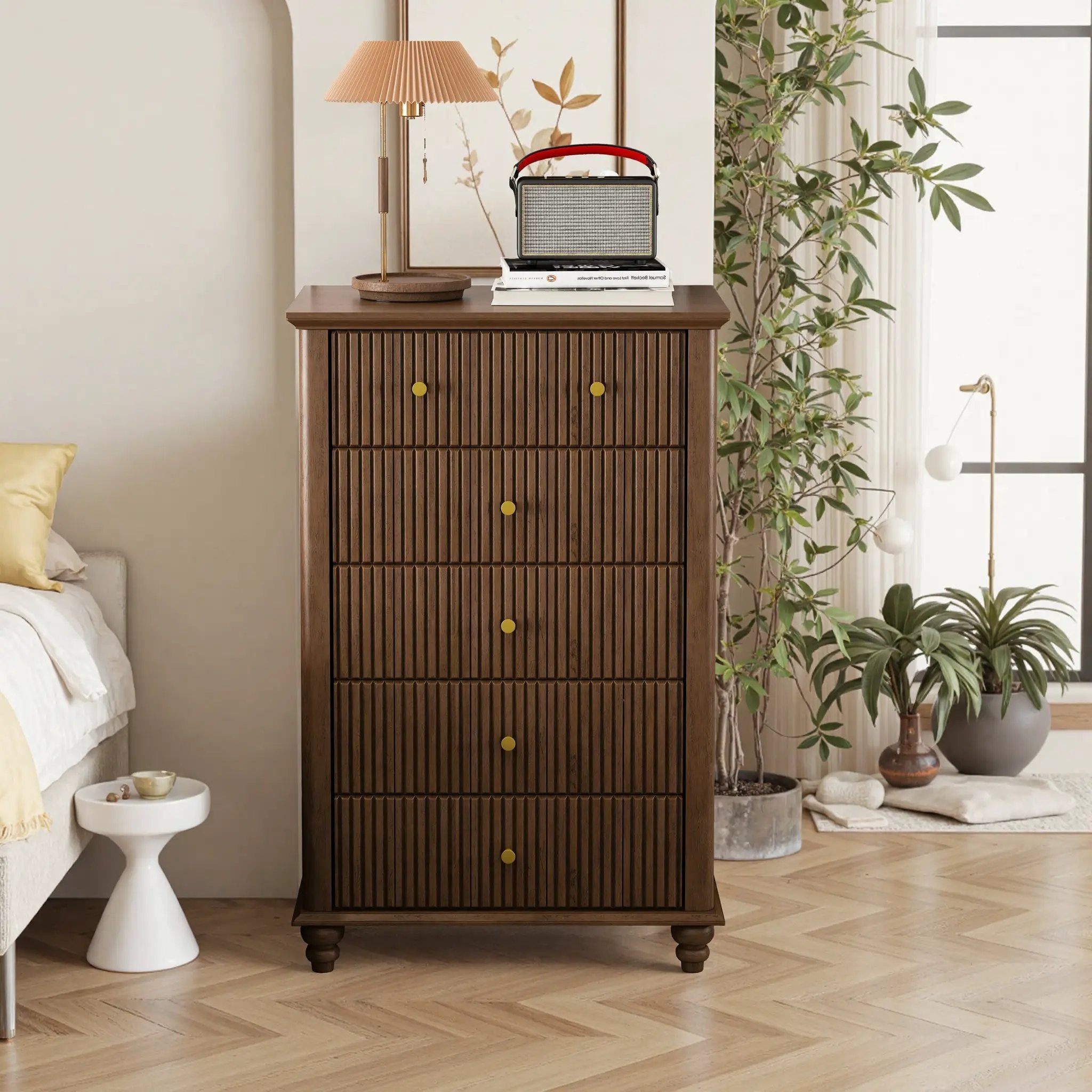 Fluted 5 Drawer Dresser, 45 Inch Tall Modern Chest of Drawers by HouseOfZazla