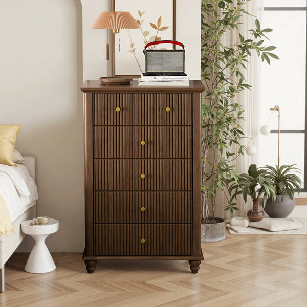 Fluted 5 Drawer Dresser, 45 Inch Tall Modern Chest of Drawers