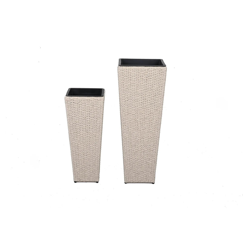Outdoor PE Wicker Flower Pots, 2-Pcs Set, Beige by HouseOfZazla