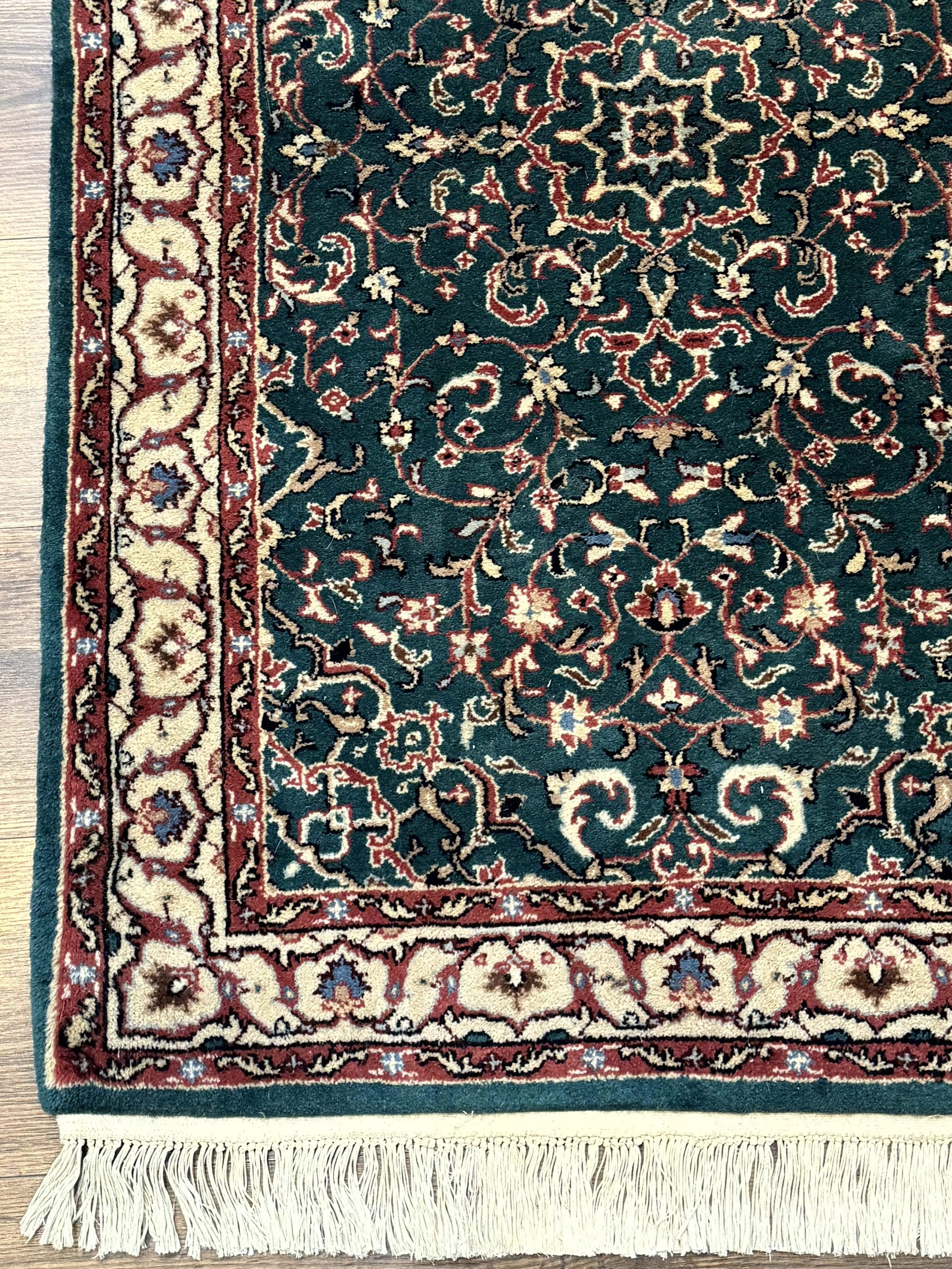Dark Green Indo Persian Rug 2.5 x 4, Hand Knotted Wool Small Oriental Carpet by Jewel Rugs