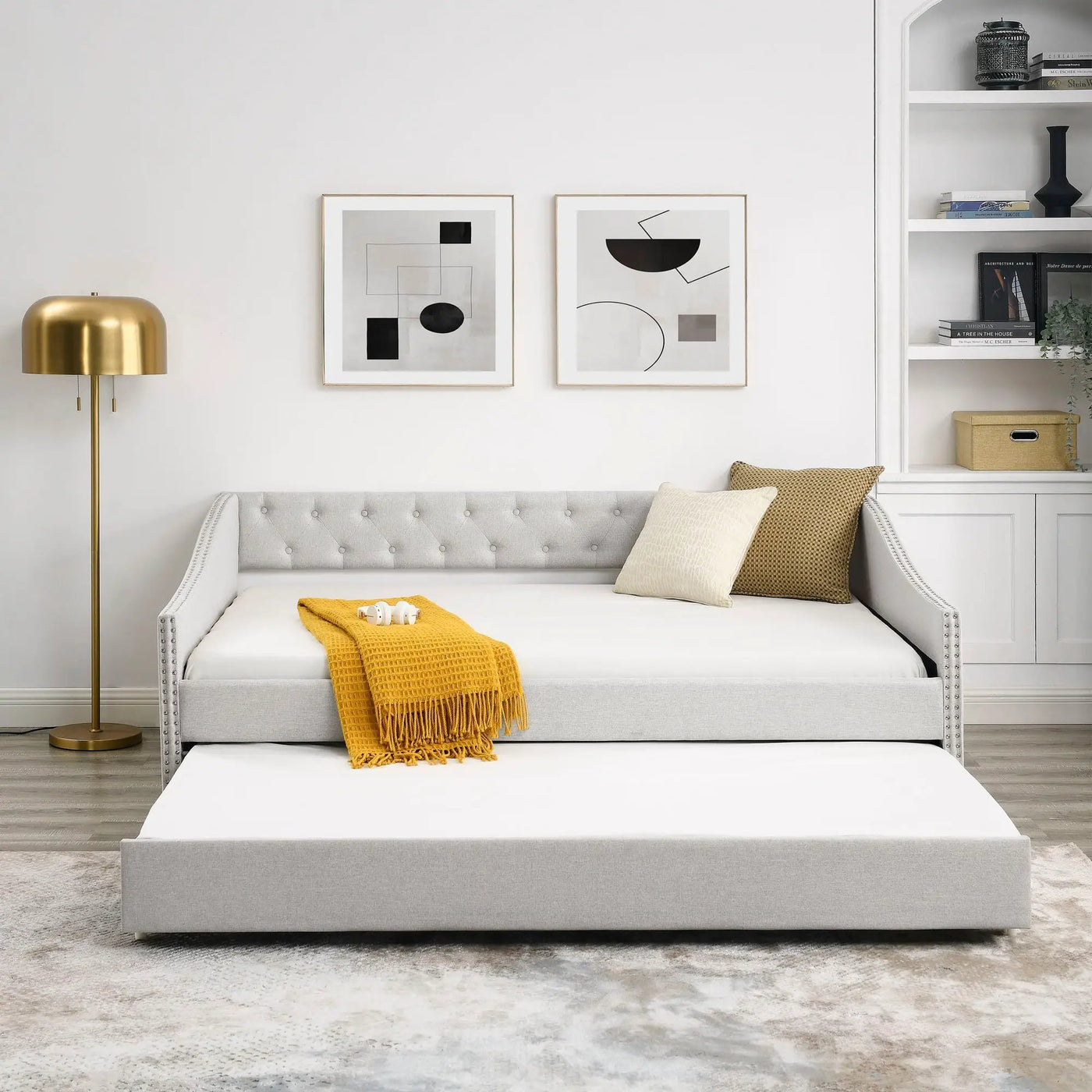 Upholstered Tufted Daybed With Drawers, Waved Arms by Unique Piece Furniture