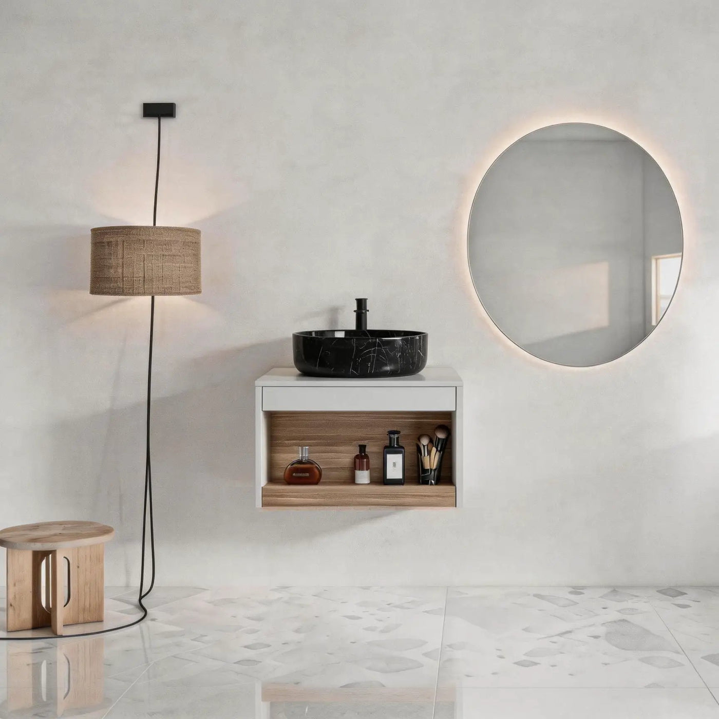 Floating Bathroom Vanity With Vessel Sink With Open Shelf Storage by HouseOfZazla