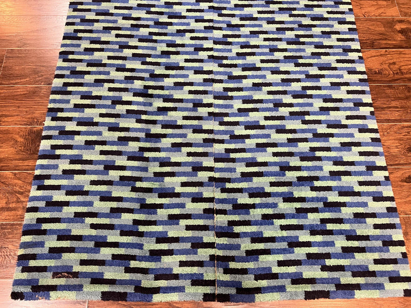 Wide Runner Rug 4.7 x 12, Blue Multicolor Contemporary Wool Power Loomed Rug, Mosiac Design by Jewel Rugs