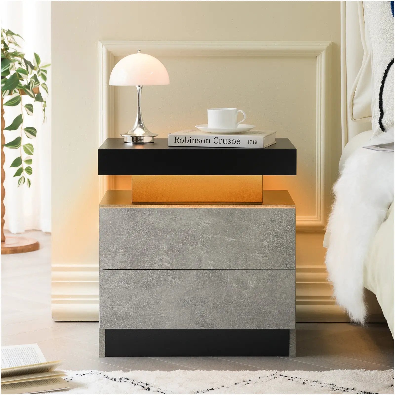 Modern LED Nightstand with 2 Drawers for Bedroom by HouseOfZazla