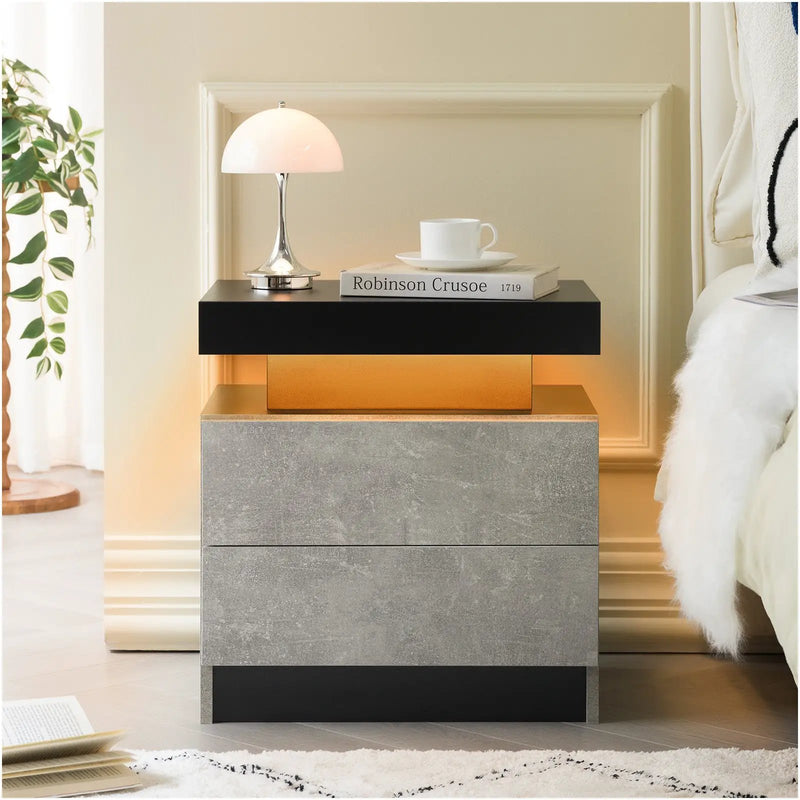 Modern LED Nightstand with 2 Drawers for Bedroom by HouseOfZazla