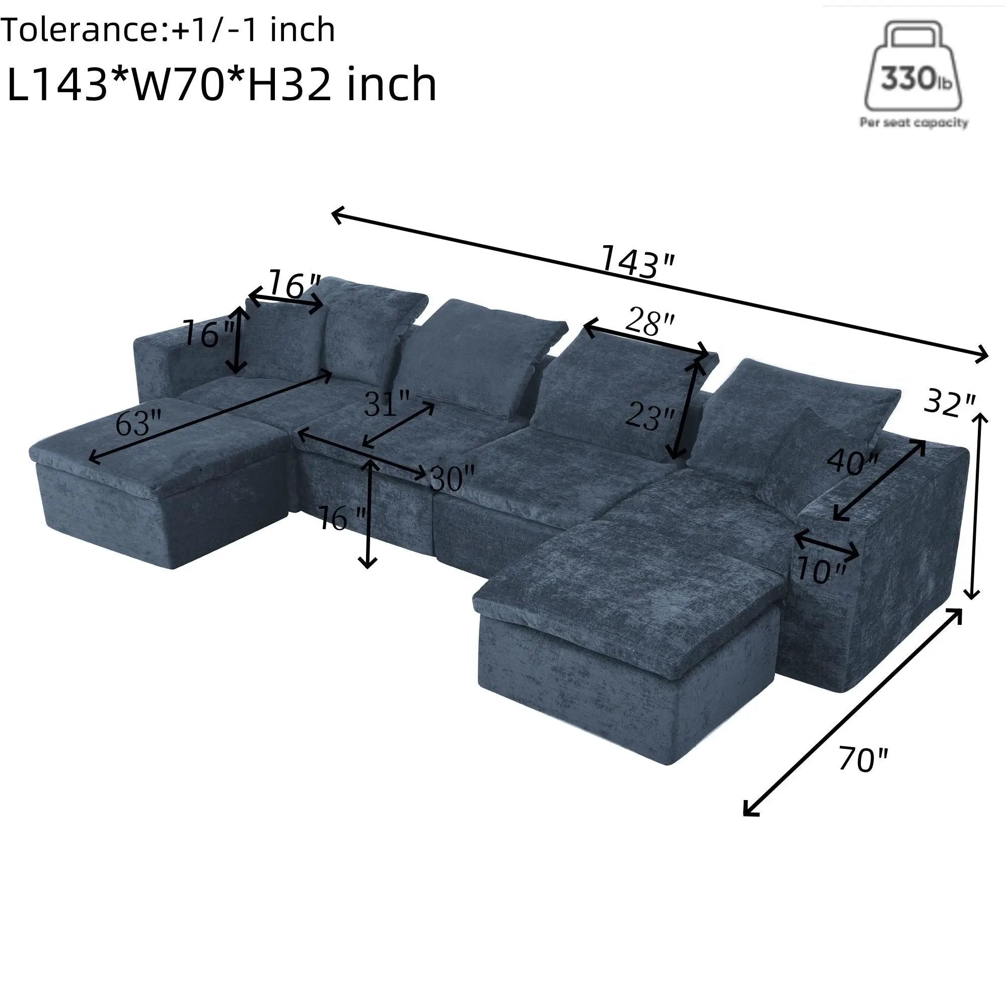 Modern Minimalist Cloud Sectional Couch With Comfy Chaise, U Shaped Modular Sofa by HouseOfZazla
