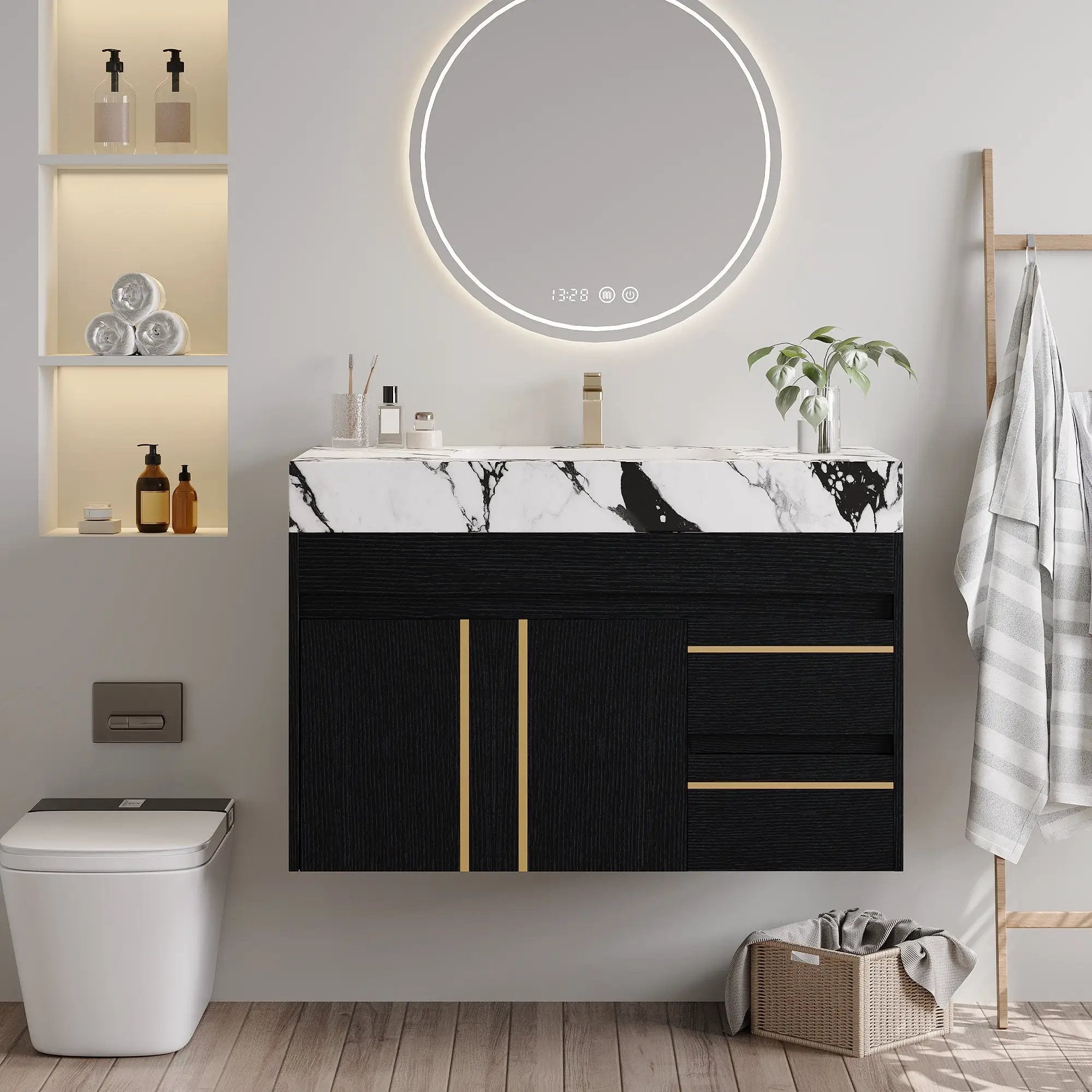 36" Floating Bathroom Vanity with Ceramic Sink and Faux Marble Top by HouseOfZazla