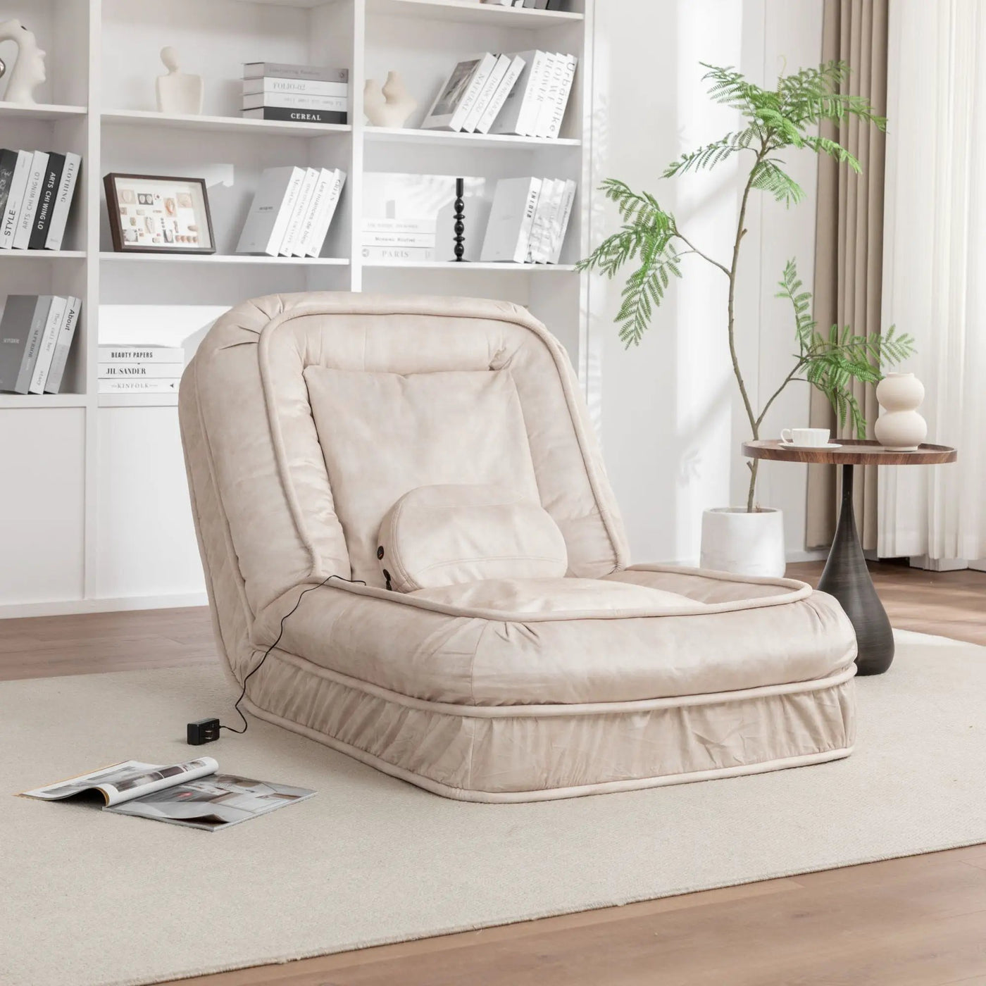 Upholstered Human Dog Bed And Pets, Bean Bag Floor Sofa With Massage Pillow, 5 Adjustable Positions & 2 Soft Pillows by Unique Piece Furniture