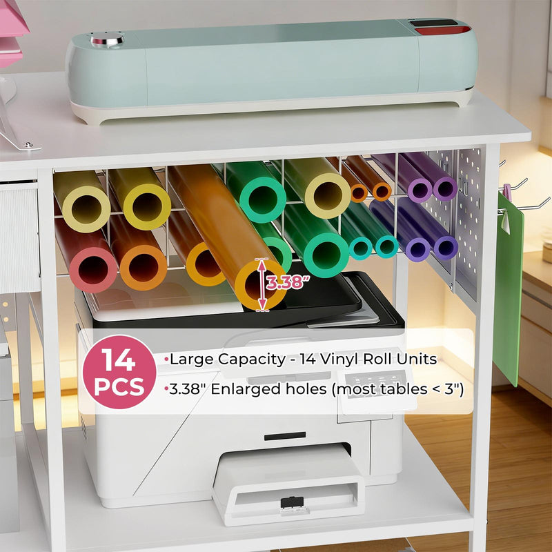 Large Heat Press Table With Charging Station, Movable Workbench For Diy Sublimation - White by HouseOfZazla