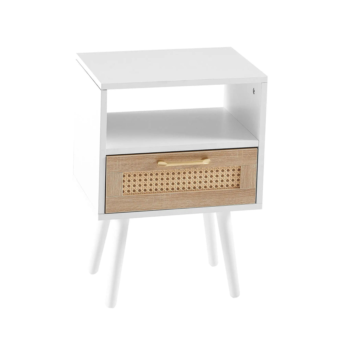 15.75" Rattan End Table With Drawer And Solid Wood Legs, Modern Nightstand, Side Table For Living Room, Bedroom by HouseOfZazla