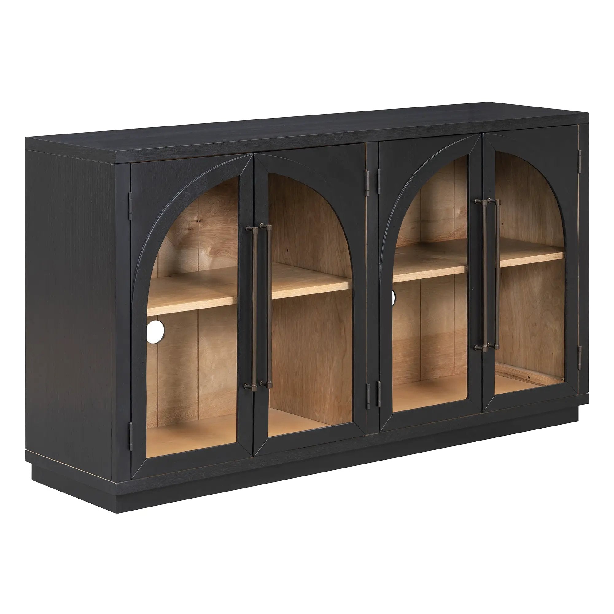 4-Door Large Storage Sideboard Buffet Cabinet with Glass Doors Arched Cabinet (Black) by HouseOfZazla