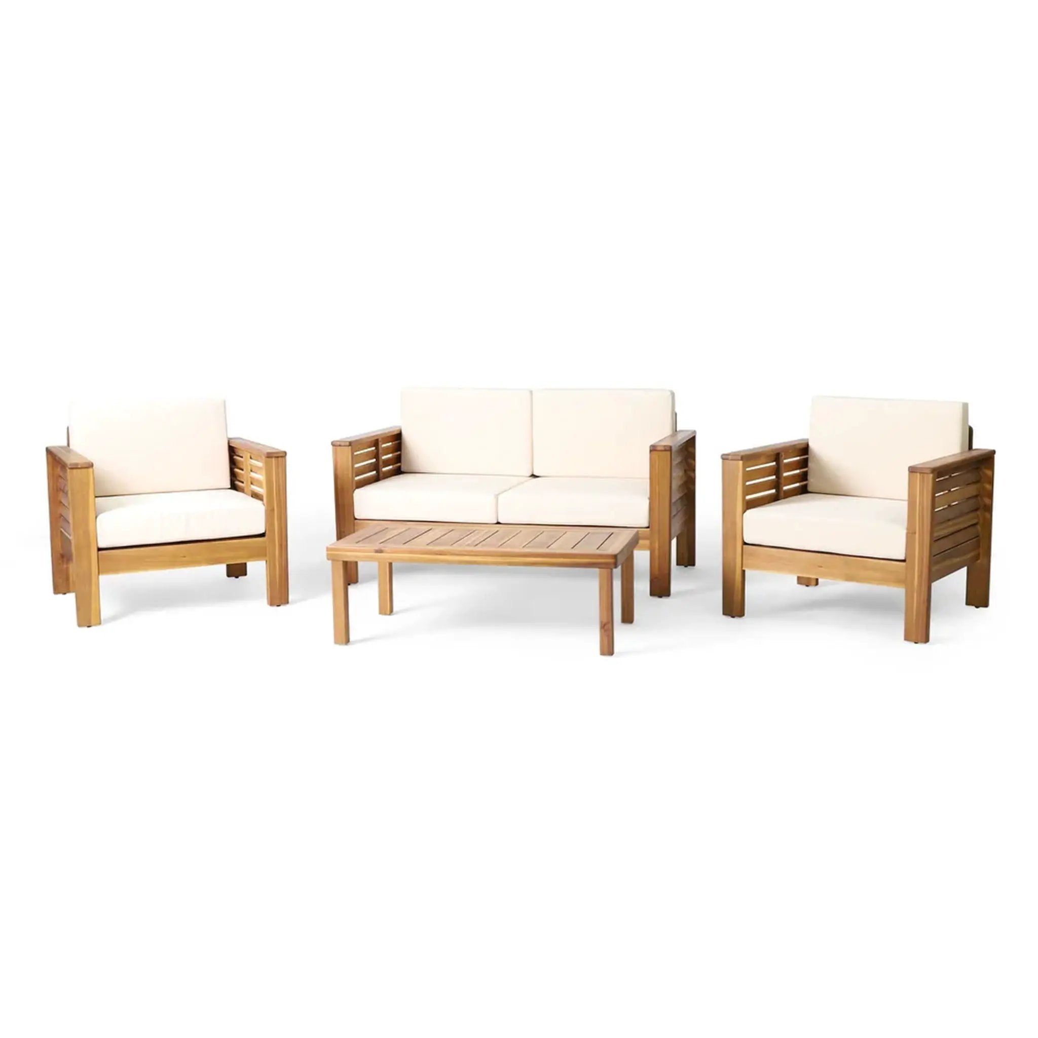 Acacia Wood Loveseat And Coffee Table Set With Cushions by HouseOfZazla