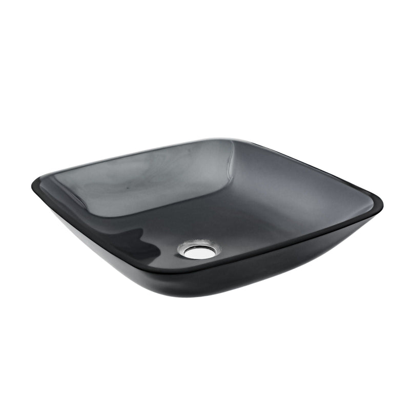 Square Vessel Sink For Bathroom, Above Counter Design With Pop Up Drain, Smooth Rounded Edges - Gray by HouseOfZazla