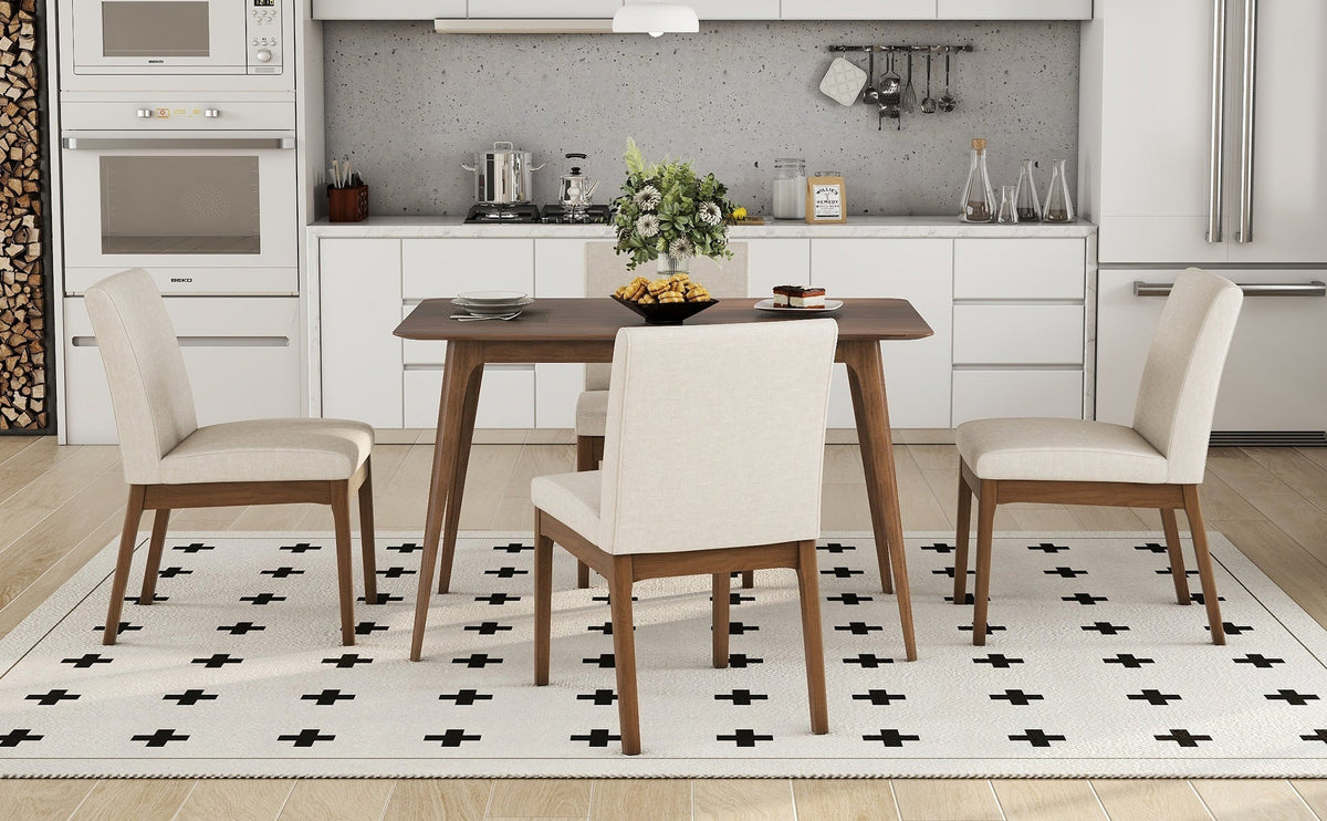 5-Piece Dining Table Set with Upholstered Chairs - Light Beige/Walnut, photo 9 of 10