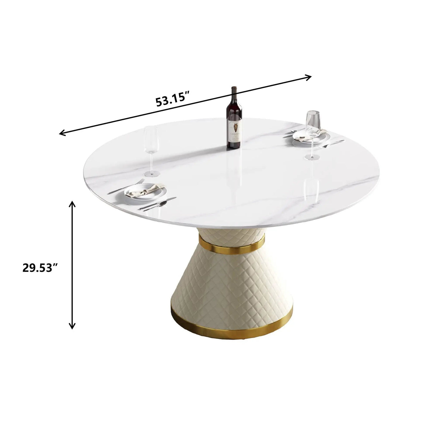 Modern Artificial Stone Round Carbon Steel Base Dining Table, Can Accommodate 6 People by Unique Piece Furniture