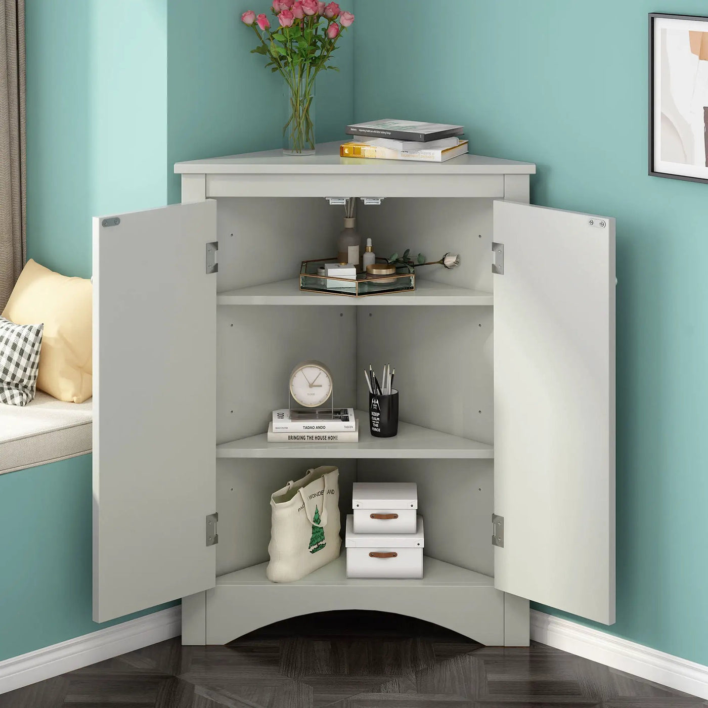 Triangle Bathroom Storage Cabinet With Adjustable Shelves, Freestanding Floor Cabinet For Home Kitchen by HouseOfZazla
