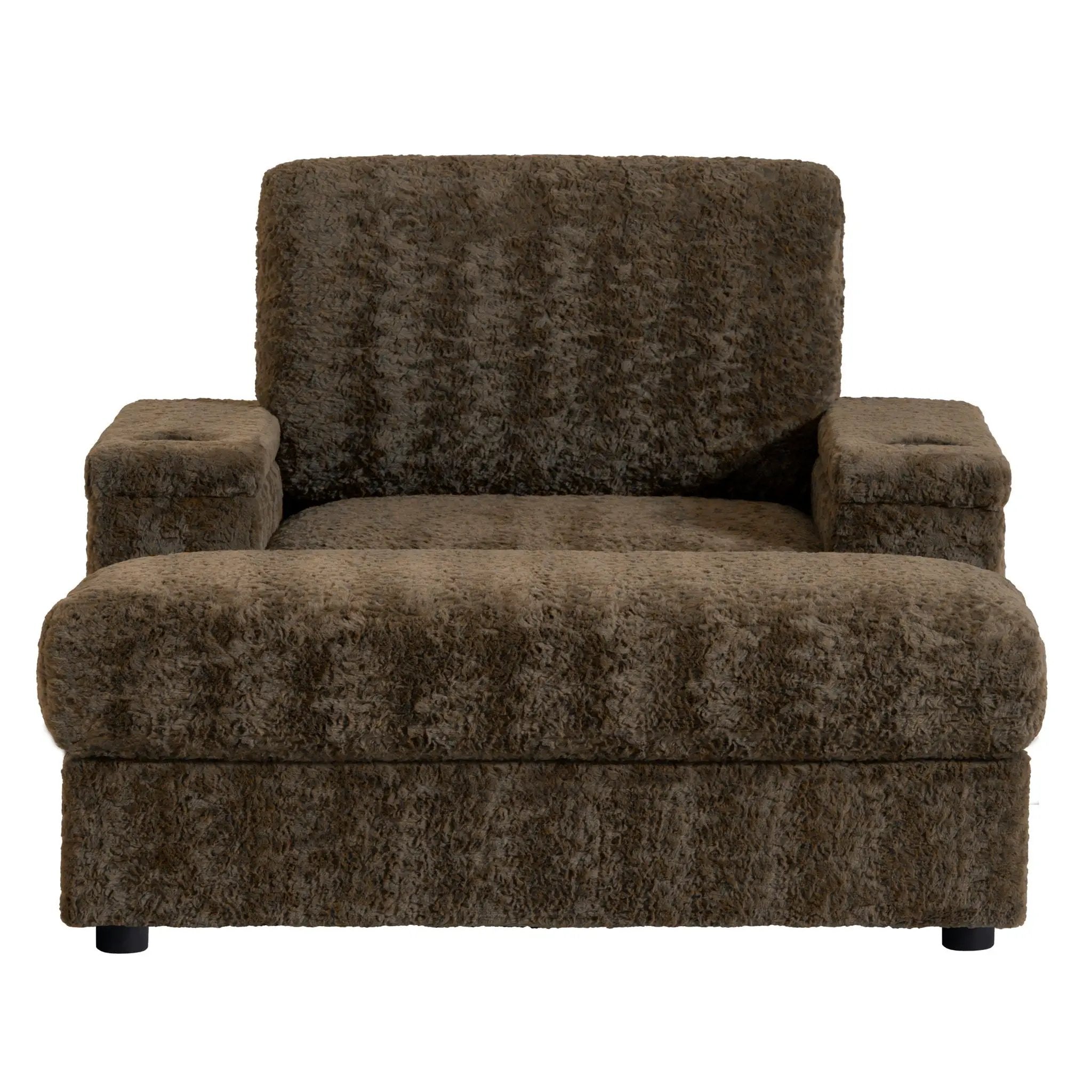 Oversized Chaise Lounge Indoor Rabbit Fur Sofa Bed With Storage Ottoman And Armrests Cup Holders With Deep Seat by HouseOfZazla